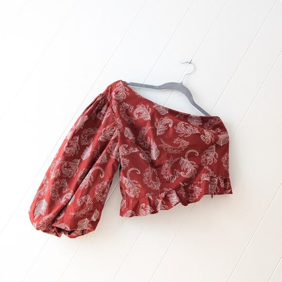 Anthropologie x Mare Mare Teresita Red Cotton One Shoulder Cropped Top, size M - Picture 1 of 8